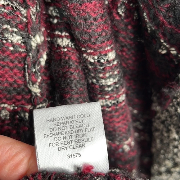 ROMEO & JULIET Open Cardigan Burgundy Grey White Mix Draped Knit Bohemian Size M - Picture 8 of 10